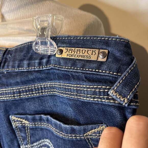 Vintage rerock for Express Barely Boot Stretch Dark Wash Denim Jeans W sz 8s - Picture 6 of 6